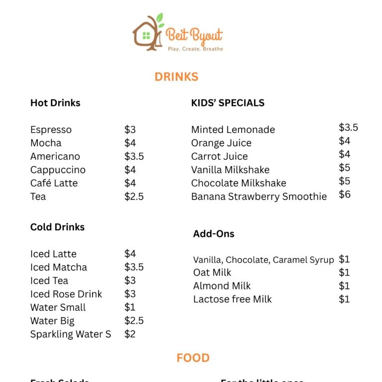 Beit Byout Menu